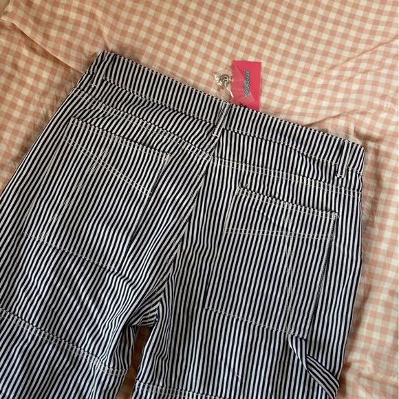 Navy Blue Striped Edikted Cargo Pants - Picture 4 of 4